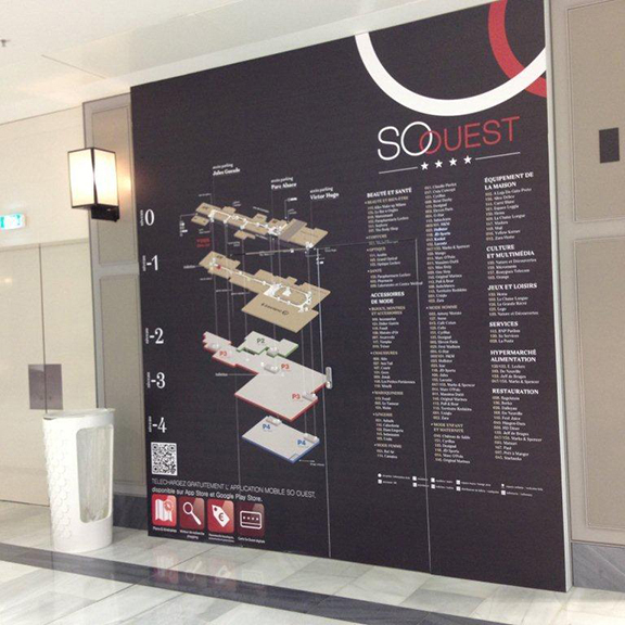 Panneau d'orientation pour affichage du plan des boutiques d'un centre commercial